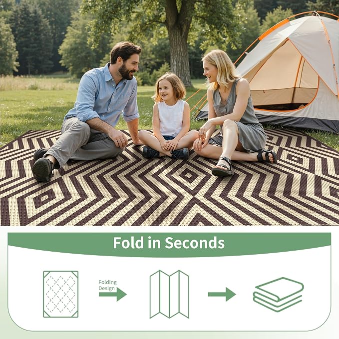 GENIMO Outdoor Rug, Waterproof Plastic Rugs for Patio, 6'x9' Mocha Beige | Outside Larger Modern Carpet Mat for Porch Decor, Deck, Balcony, Camping, RV, Backyard, Picnic, Beach, Reversible, Foldable