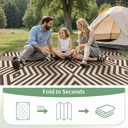 GENIMO Outdoor Rug, Waterproof Plastic Rugs for Patio, 6'x9' Mocha Beige | Outside Larger Modern Carpet Mat for Porch Decor, Deck, Balcony, Camping, RV, Backyard, Picnic, Beach, Reversible, Foldable