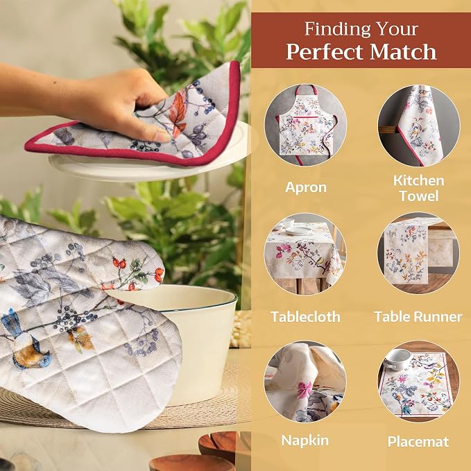 Maison d' Hermine Pot Holders 100% Cotton Potholders (8" x 8", Pack of 2) | Heat Resistant Hot Pads with Loop BBQ Cooking Baking Kitchen Handling Hot Pans Thanksgiving Christmas - Equinoxe - Beige