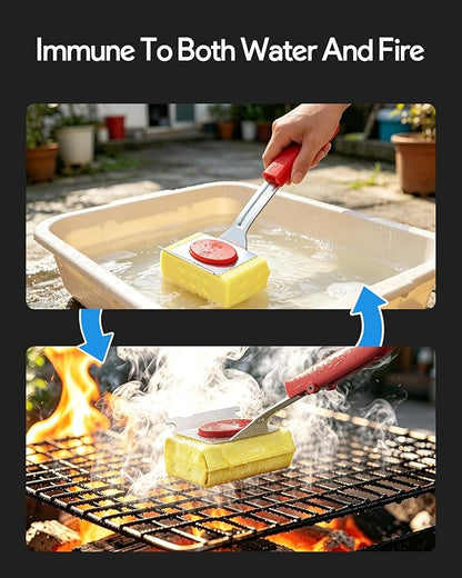 Grill Brush Bristle Free, Steam Grill Cleaning Brush with Scraper, One-Fit-All for All Grate Type, BBQ and Teppanyaki Accessories Cleaner for Outdoor, Two Replaceable Heads