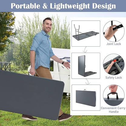 Tangkula 8 FT Folding Table, Indoor Outdoor Foldable Plastic Table | HDPE Tabletop, Sturdy Metal Fame, Carrying Handle, Heavy Duty, Portable ,Fold-in-Half, for Picnic, Camping, BBQ, Party