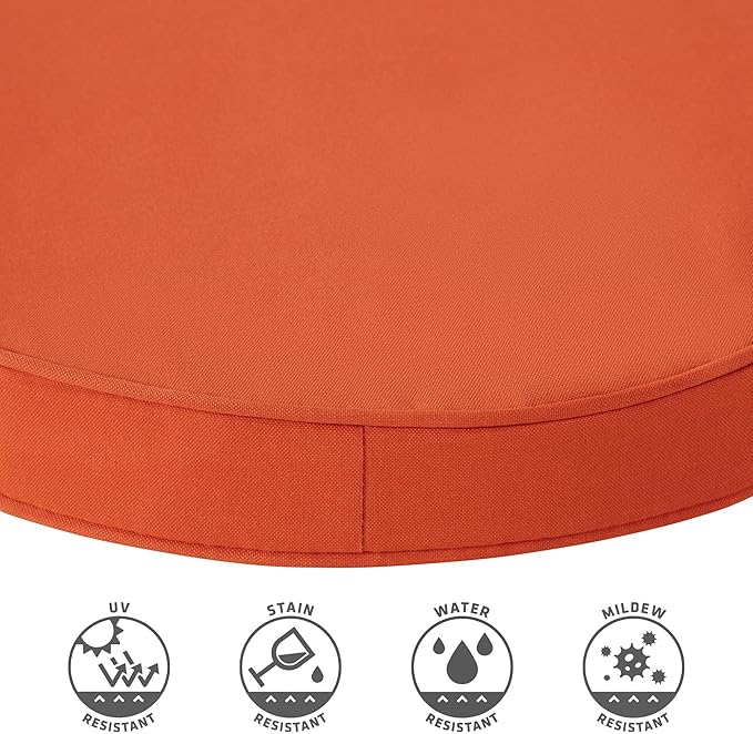 Set of 2 Outdoor 18 inch Round Patio Dining Chair Pads – Comfortable Fiber-Filled Seat Cushions with Ties, Reversible Polyester Fabric - Rust