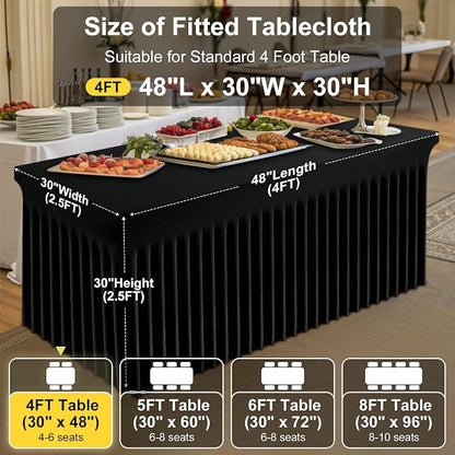 Smiry 2 Pack Spandex Elastic Fitted Table Cloth Skirt for 4FT Table | Stretch Washable Table Cloth, Banquet Table Cover for Wedding, Party, Indoor & Trade Shows, (Black, 48Lx30Wx30H)