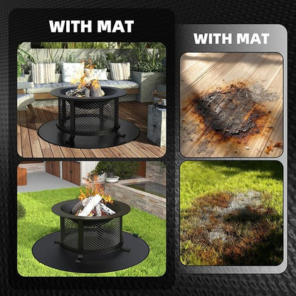 36" Round Fire Pit Mat - Double-Sided Heavy Duty Fire Resistant Waterproof Oil-Proof Grill Mat, Thick Deck Patio Lawn Protector, Easy Clean BBQ Floor Mat for Outdoor Fire Pit