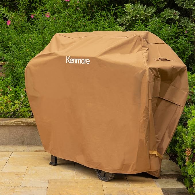 Kenmore 56-Inch Heavy-Duty Grill Cover for Outdoor BBQ Propane Gas Grills, Weather-Resistant, UV- and Fade-Resistant, Universal Fit Cover for 4-Burner Gas Grills, Tan