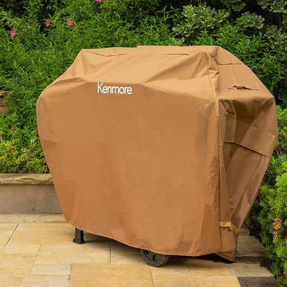Kenmore 56-Inch Heavy-Duty Grill Cover for Outdoor BBQ Propane Gas Grills, Weather-Resistant, UV- and Fade-Resistant, Universal Fit Cover for 4-Burner Gas Grills, Tan