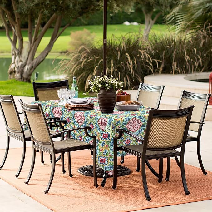LVTXIII Rectangle Outdoor Tablecloth with Umbrella Hole and Zipper, Water-Repellent 60 x 84 Inch Patio Table Cover for Picnic, Garden, Backyard Dining, Damask Red