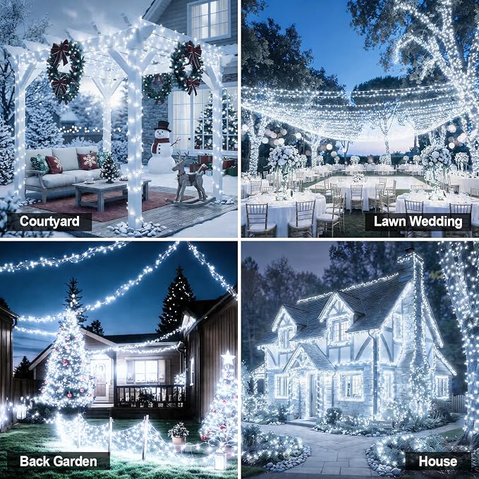 Solar String Lights 2 Pack Total 66FT 200LED Solar Fairy Lights Outdoor Waterproof 8 Lighting Modes Twinkle Lights for Patio, Garden Yard Party Wedding Tree Christmas Halloween Decoration, White