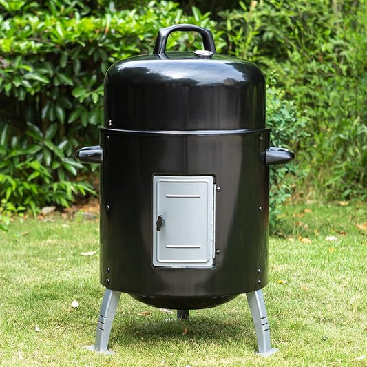 Sophia & William 17" Vertical Charcoal Smoker Grills with Two-Tier Grates, Heavy-Duty Integral Chamber and Tunnel Ventilation System for BBQ, Patio, Outdoor Camping(Black)