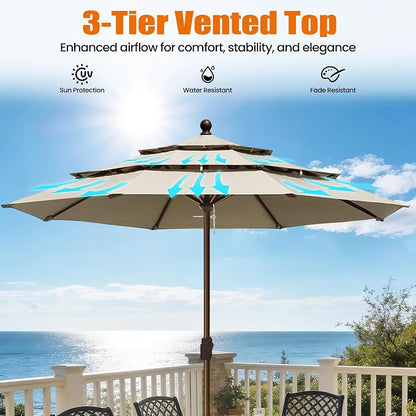 EliteShade USA 10-Year-Non-Fading 10ft 3-Tier Market Patio Umbrella, Commercial Grade Outdoor Table Umbrella with Crank Open, Windproof & UPF 50+ UV Protection, Heavy Duty Ventilation for Garden, Deck, Pool, Backyard, Beach & Bistro, No Tilt, Antique B...