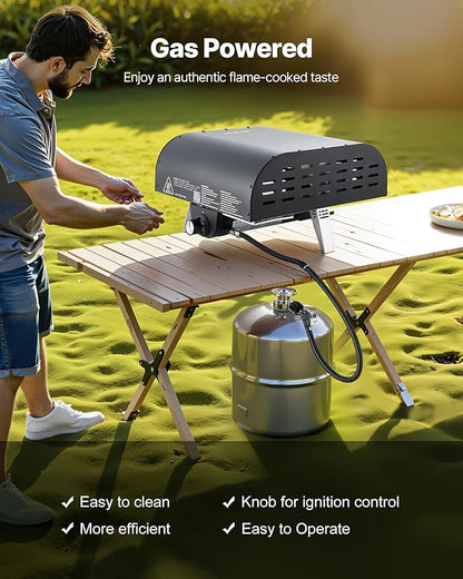 VEVOR Propane Outdoor Pizza Oven, 12 Inch Gas Pizza Maker, Max 1000℉, Portable Outdoor Cooker with Thickened Pizza Stone, 3 Layers Pizza Oven for Outside Patio Camping & Backyard, Black