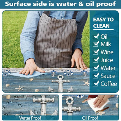 Picnic Table Cover with Bench Covers Elastic Edges, Navy Blue Nautical Anchor Table Cover, Waterproof Windproof Fitted, for Outdoor Camping Patio Garden BBQ, Drawstring Bag, 96 Inch 3PCS