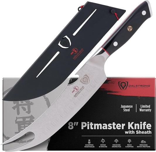 Dalstrong Pitmaster BBQ & Meat Knife - 8 inch - Shogun Series ELITE - Forked Tip & Bottle Opener - Japanese AUS-10V Super Steel Kitchen Knife - G10 Handle - Razor Sharp - w/Sheath