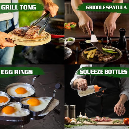 134 Pcs Griddle Accessories Kit, Perfect Hibachi Flat Top Grill Tools for Blackstone and Camp Chef, Enlarged Beefed-up Grill Spatula Gift Set with Basting Cover, Burger Press for Outdoor BBQ.