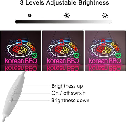 Korean BBQ Neon Sign,Korean Food LED Light Sign Wall Decor | Neon Lights Hanging Wall Art Decoration for Korean Restaurant Grill Kitchen Home Decor,USB Powered Dimmable,16.14×12.6 In