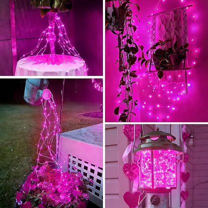 YEGUO 4 Pack Pink Solar Fairy Lights, Each 33ft 100 LED Christmas Lights Outdoor Waterproof, 8 Modes Sliver Wire Solar String Lights
