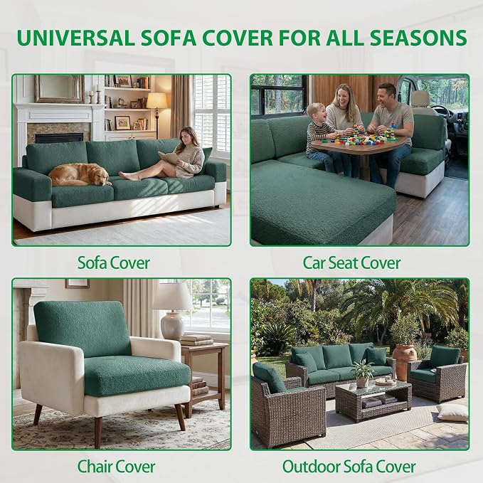 OHSIO Couch Cushion Covers for Sectional Sofa, Stretch Soft Sofa Slipcovers Washable Wear-Resistant Universal Furniture Protector for Living Room(1 Piece Large Cover, Green)