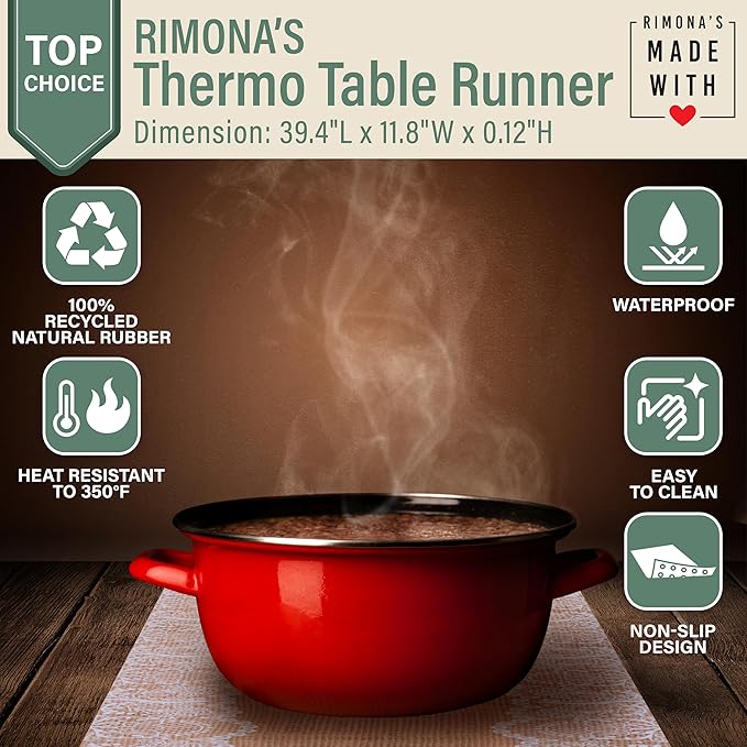RIMONA'S Heat Resistant Table Runner - Waterproof, Table Protector, Heat Proof Trivet 350F for Hot Plates & Pots, Ideal for Gifting, Mother-in-Law Gift, Reversible White & Black Marble Runner