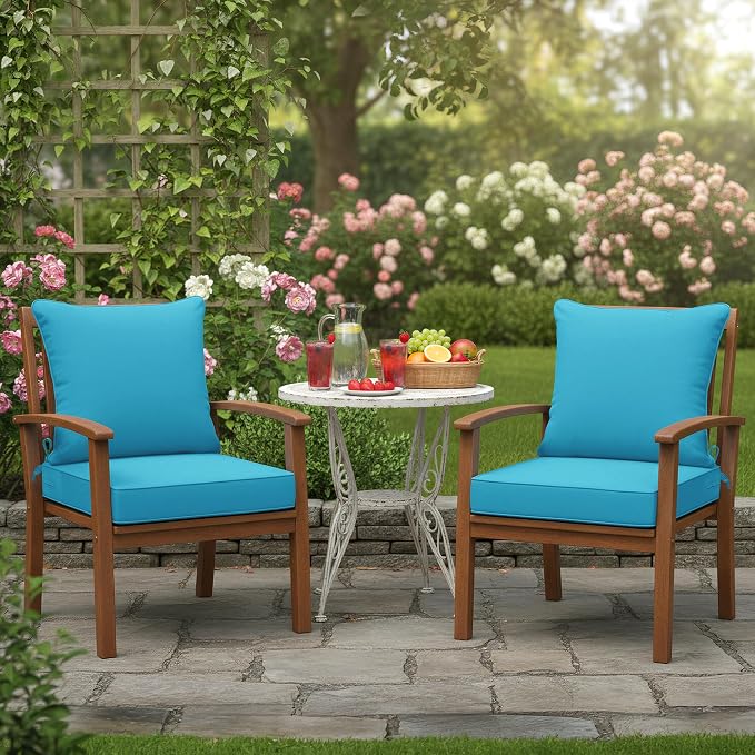 Summsun Outdoor Cushions for Patio Furniture, 24 x 24 Inch, Teal, 2 Sets | Backrest & Deep Seat Cushion, Water Resistant, Removable Cover, Replacement Cushions Pad for Patio Furniture, Garden