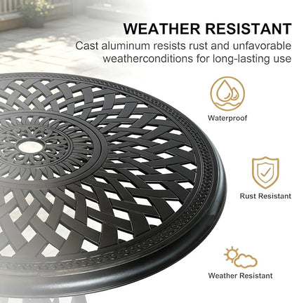 30.31" Outdoor Patio Dining Table, Cast Aluminum Patio Table, Patio Bistro Table, Patio Furniture Set with 2.36" Umbrella Hole for Balcony Lawn Garden Backyard