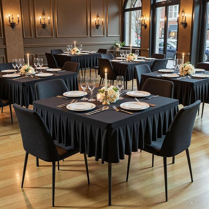 PARTISKY Black Spandex Square Tablecloths 60x60 Inch, Wrinkle Free Fitted Card Table Cloth Stretch Square Table Cover for Kitchen Dinner, Holiday Party, Wedding Banquet, Display Trade Show