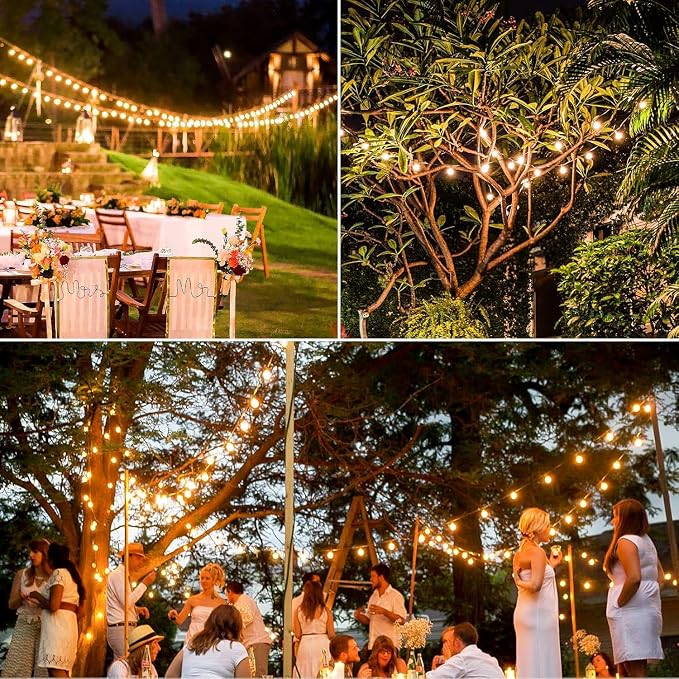 34FT G40 Solar String Lights, Globe Outdoor String Lights with 15 E12 Waterproof LED Bulbs, 2700K Shatterproof Patio Lights, Solar Powered Hanging Lights