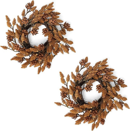 2 Pcs Christmas Candle Rings Wreaths, 10 Inch Candle Wreath with Artificial Brown Pinecone, Christmas Candle Holder Indoor Decor for Home Kitchen Cabinets Centerpieces for Tables