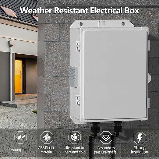 Namunanee Outdoor Electrical Junction Box, ABS Water Resistant Enclosure with Internal Mounting Panel & Hinged Cover (13" H* 9.2" L* 5.6" W)