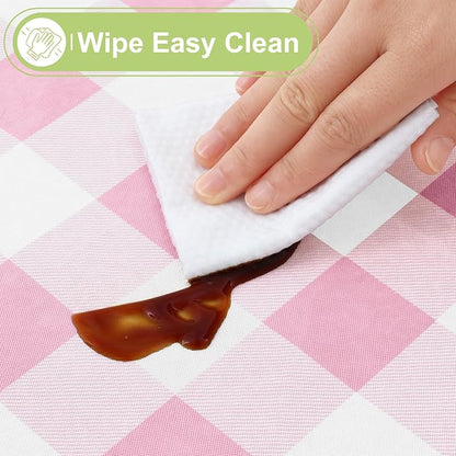 Smiry Picnic Table Cloth, Vinyl Tablecloths with Flannel Backing, 60"x120" | Waterproof Rectangle Table Cloth, Wipeable Buffalo Plaid Table Cover for Indoor and Outdoor (Pink & White)