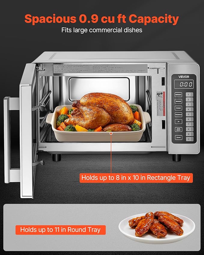 VEVOR Commercial Microwave Oven, 0.9 Cu Ft, 1000W Digital Stainless Steel Countertop Microwave Oven with Touchscreen, 10 Cooking Presets, 5 Power Levels, Multi-Lock Door & Easy Clean for Restaurants | Digital Microwave with Touchscreen,0.9 Cu Ft,10 Coo...