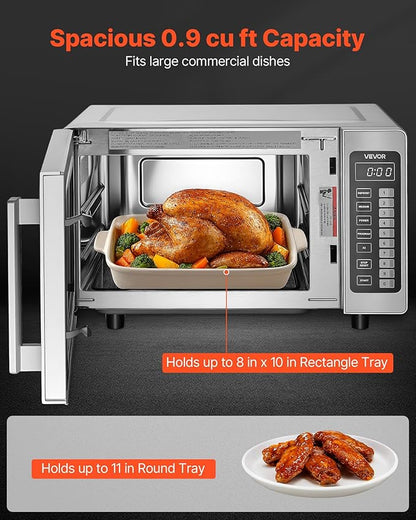 VEVOR Commercial Microwave Oven, 0.9 Cu Ft, 1000W Digital Stainless Steel Countertop Microwave Oven with Touchscreen, 10 Cooking Presets, 5 Power Levels, Multi-Lock Door & Easy Clean for Restaurants | Digital Microwave with Touchscreen,0.9 Cu Ft,10 Coo...