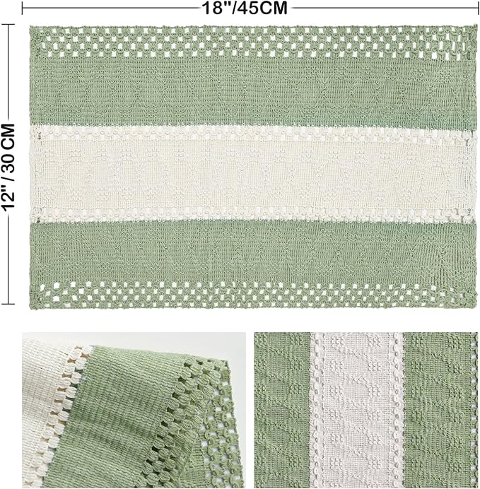 Artoid Mode Light Green Farmhouse Rustic Placemats Set of 6,12x18 Inch Seasonal Hollow Table Mats Party Kitchen Dining Decoration
