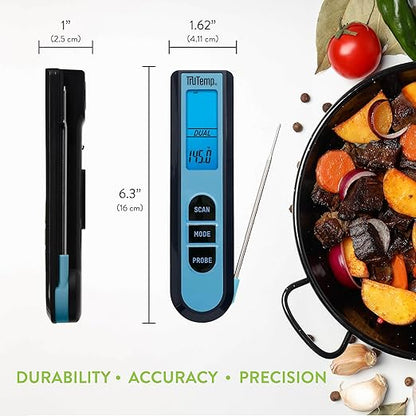Taylor TruTemp Dual Instant Read Infrared Meat and Food Thermometer, Digital for Cooking, IPX5 Splash Proof Design, Plus Meat Probe for BBQ, Kitchen, Smoker, and Grilling, Blue