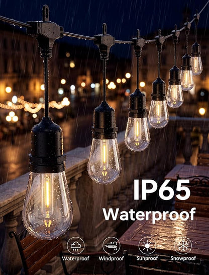 30FT Outdoor String Lights for Patio with 10+1 Shatterproof LED Bulbs | Plug-in Hanging Lights IP65 Waterproof Connectable for Balcony, Camping, Porch, Pool and Backyard; Warm White