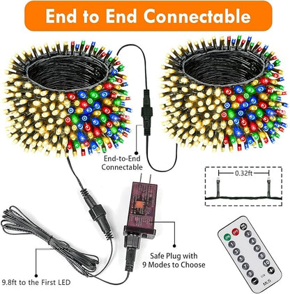 75.8FT Connectable Color Changing Christmas Light with Remote Timer 200 LED | Warm White & Multicolor Fairy Xmas String Lights with 11 Lighting Modes & Memory Function Waterproof for Christmas Tree Decor