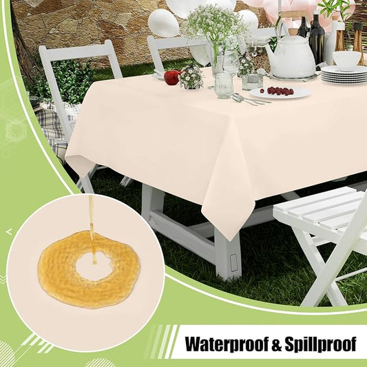 Smiry Disposable Table Cloth 3 Pack, 54 x 108 Inch Waterproof Plastic Tablecloth, Decorative Rectangle Table Covers for Party, Birthday, Picnic, Ivory