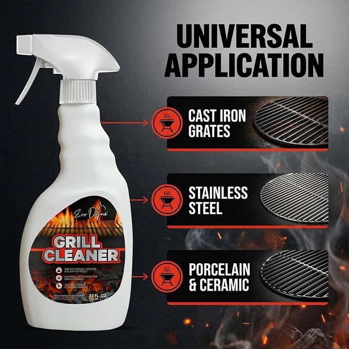 Evo Dyne Grill Cleaner Spray 32 oz Heavy-Duty BBQ Degreaser | Grill Cleaner - Cuts Grease with Less Scrubbing - BBQ Cleaner - Food-Safe - 32 oz Spray