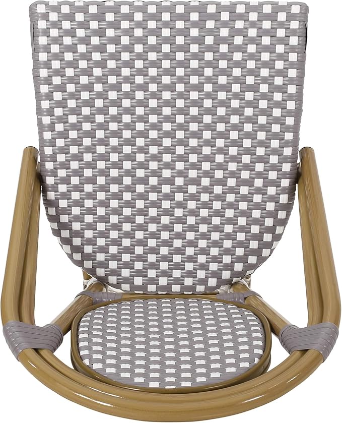 Christopher Knight Home Gwendolyn Outdoor French Bistro Chairs (Set of 2), Gray + White + Bamboo Print Finish