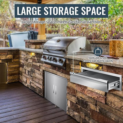 Outdoor Kitchen Drawer 24 x 6.5 x 23 inch Flush Mount BBQ Layer Drawer, Durable Stainless Steel Kitchen Drawer Outdoor Kitchen Access Drawer for BBQ Island Patio