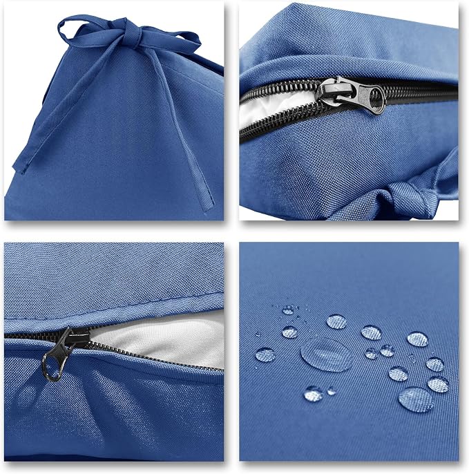 Bcareself Outdoor Deep Seat Cushion Set Waterproof & Fade Resistant Patio Furniture Cushions with Removable Cover Adjustable Straps Rain-Proof Seat Pad & Back Cushion for Chair Sofa Porch 22 x 22 Blue