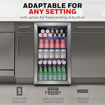 Honeywell Beverage Refrigerator and Cooler, 116 Can Mini Fridge with Glass Door for Soda Beer or Wine for Office or Bar with Adjustable Removable Shelving, Commercial Grade
