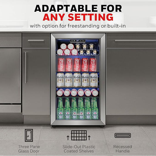 Honeywell Beverage Refrigerator and Cooler, 116 Can Mini Fridge with Glass Door for Soda Beer or Wine for Office or Bar with Adjustable Removable Shelving, Commercial Grade