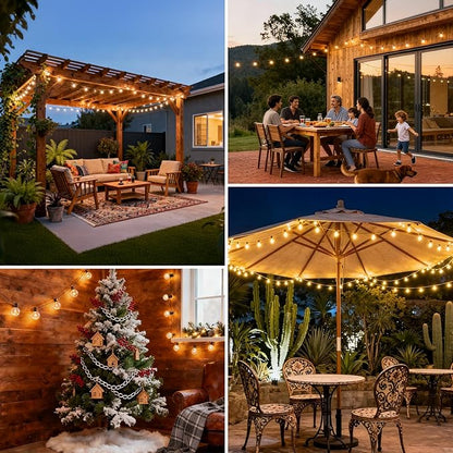 50 FT Outdoor String Lights G40 Globe Shatterproof Patio Lights,26 Plastic Edison Bulbs(2 Spare) IP65 Waterproof Dimmable LED Bulbs for Backyard Porch Balcony Party Decor, E12 Base, 2200K