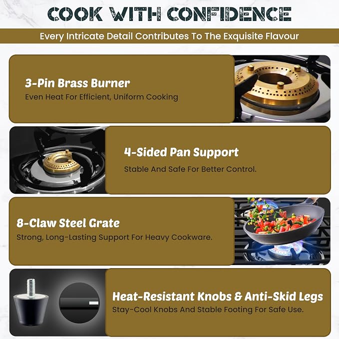 4 Burner Gas Stove Top, 25" Black Tempered Glass Countertop Stove | Stainless Steel 4 Burner Cooktop Burners RV Stove for Cooking Range Gas with Hose & Regulator to Connect Propane Cooktop