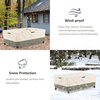 Bitubi 72 Inch Rectangular/Oval Patio Table Cover,Heavy Duty Waterproof Outdoor Table Cover Winter, Patio Furniture Covers, Beige