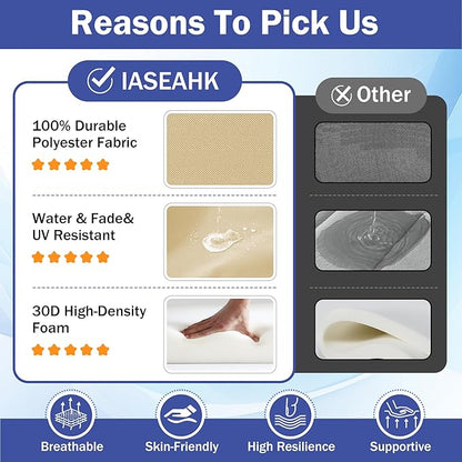 IASEAHK Patio Chair Cushions, 19" x 19" x 3" Outdoor Chair Cushions Set of 4, Waterproof Outdoor Cushions for Patio Furniture, Outdoors Seat Cushions with Handle and Ties, Light Khaki