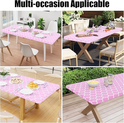 Smiry Picnic Fitted Table Cover, 4 Foot Flannel Backed Vinyl Tablecloth | Waterproof Elastic Stretch Table Cloth, Wipeable Plastic Tablecloth for Camping, Indoor & Outdoor (Pink, 24" x 48")