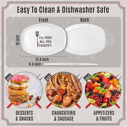 R HORSE Funny Melamine Grill Platter Gift, Barbecue White Oval Serving Tray | Christmas, New Year, Birthday Gift for Men, Dad, Boyfriend, Ideal for Appetizer Dessert Charcuterie Outdoor Indoor Party