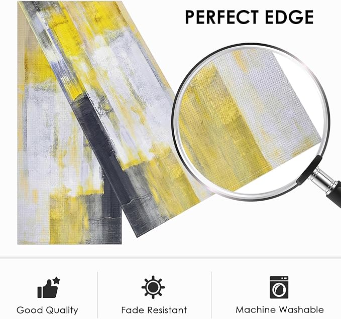 Emvency Modern Table Runner, Yellow and Grey Abstract Art Painting for Kitchen Coffee Table Family Dinners Holiday Parties Wedding Events Decor(13x72 inch)
