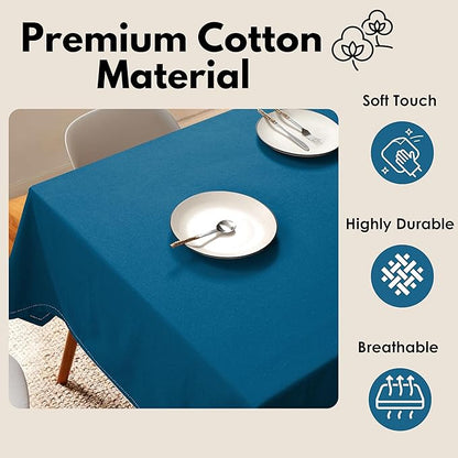 Table Cloth Rectangle 60x84, Kitchen Dining Indoor Outdoor Buffet Table Cover 100% Cotton Tabletop Table Cloth Decoration Parties BBQ Machine Washable, Turquoise Blue